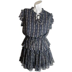 NWT Reset by Jane Lexi Dress Navy Floral Ruffled Dress Women's Size L